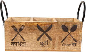 High on Demand Wooden Cutlery Table Flatware Wood <b>Utensil</b> Organizer <b>Kitchen</b> Wooden With Metal Handle Condiment Caddy With Handle - Product Image 5