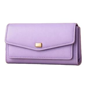 Cartera tipo sobre de cuero PU color lavanda que funciona como un bolso de mano funcional con compartimentos para tarjetas y dinero en efectivo. - Product Image 1