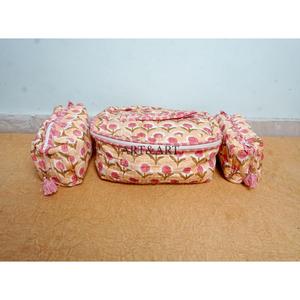 Set 3 Quilted Indian Cotton floral Print Toiletry Bags Wash Bag makeup Kit Vanity <b>Case</b> Travel Makeup Cosmetic Bags And <b>Cases</b> - Product Image 1