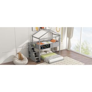 Letto a castello matrimoniale con scala contenitore e lavagna grigia - Letti per bambini con caratteristiche uniche (Vecchio SKU GX001701AAE) - Product Image 5