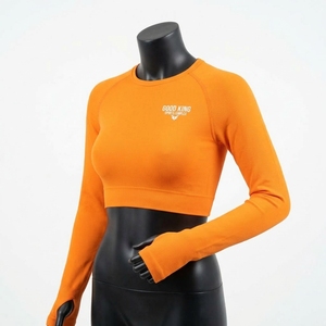 Haut court de sport pour femme à col rond, manches longues, décontracté, séchage rapide, coupe ajustée, avec passe-pouce - Product Image 3