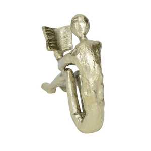Gold Plated Figurine Reading Person Handmade Contemporary Art Sculpture Tabletop Ornament for Living Room - Product Image 2