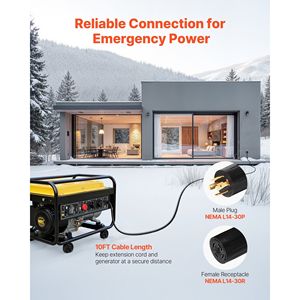 30 Amp Generator Cord <b>Power</b> Inlet Box 10 FT 125/250V NEMA L14-30P L14-30R SJTW 10 Gauge 7500W Pre-<b>Drilled</b> Extension <b>Power</b> Cord - Product Image 2