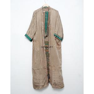 Robe longue vintage imprimée rayée 100 % soie à manches trois-quarts pour femme, idéale pour l'automne/hiver, comme paréo de plage ou tenue de villégiature, sexy et douce - Product Image 4