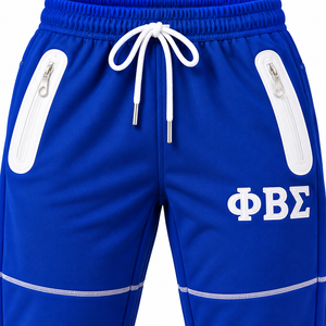 Phi Beta Sigma <b>Men's</b> Royal Blue Tech Jogger Pants <b>White</b> Pocket Panels Drawstring Waist Greek Letter Embroidery Athletic Training - Product Image 5