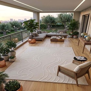 Luxury Ivory Textured Area Rug Hand Tufted Wavy Line Carpet Wool Viscose Modern <b>Floor</b> Mat for Living Room Decor Cozy Elegance - Product Image 3