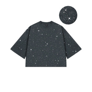 T-shirt unisexe personnalisé à strass, col rond, coupe ample et épaisse, épaules tombantes, style Hip Hop, coupe carrée pour hommes - Product Image 2