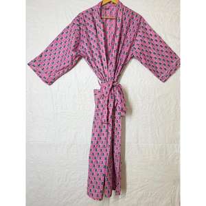 Robe kimono pour femmes, peignoir en coton, robe de chambre bohème en coton pour femmes, léger, 100% coton biologique, imprimé à la main, style japonais - Product Image 1