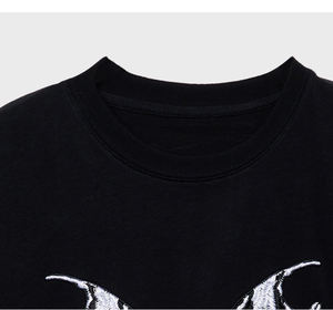 T-shirt personnalisable en polyester tissé noir et blanc 100 %, col rond, broderie de sequins de poisson, pour homme, vente en gros - Product Image 4