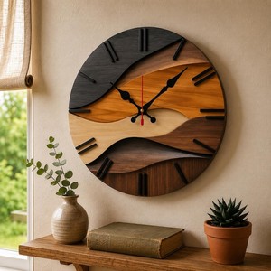 Layered Wood Wall <b>Clock</b>, Modern Rustic Farmhouse Decor, Silent <b>Movement</b> - Product Image 5