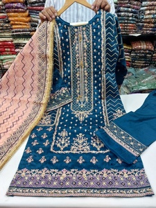 Vestido de algodón y lino Salwar Kameez de seda cosida de 3 piezas para mujer superventas 2022 para ropa de fiesta última colección - Product Image 2