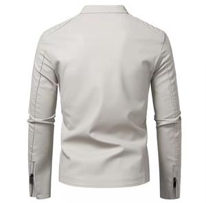 Unisex PU Leather Waterproof Moto Jacket Front Stand Collar Zipper Closure Regular Sleeve Solid Color Loose Fit <b>Winter</b> Casual - Product Image 4