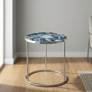 Modern <b>Round</b> <b>Side</b> <b>Table</b> with Faux Marble Top and Metal Frame Contemporary Living Room Accent Furniture - Product Image 1
