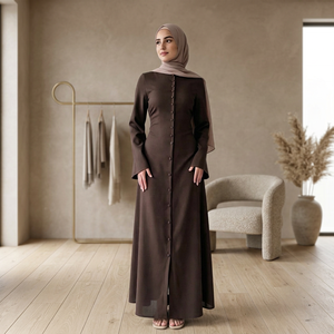 Women's Brown <b>Long</b> Sleeve Floor Length Abaya High Neck Modest <b>Dress</b> Solid Color Polyester Daily Wear Middle East Style - Product Image 6