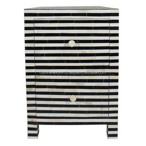 Table d'appoint en bois noir moderne de luxe de Humran Export avec incrustation d'os meubles de chambre à coucher de rangement de meilleure qualité pour la maison ou l'hôtel - Product Image 1