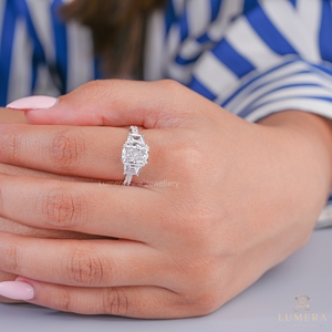 4.11CT Luxury <b>Cushion</b> Cut Lab Grown Diamond Engagement <b>Ring</b> with Side Trapezoid Diamonds Three Stone <b>Wedding</b> <b>Ring</b> for Women - Product Image 6