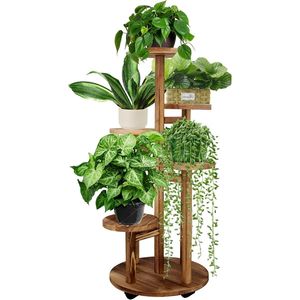 Estante alto de madera de 5 niveles para plantas de interior, expositor de esquina para macetas de varios niveles, soporte para flores, estantería de pared Livi - Product Image 1