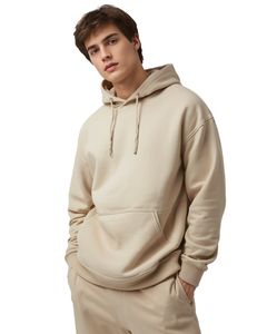 Sudadera con Capucha Oversize Beige Estilo Vintage para Hombre, con Hombros Caídos, Ajuste Holgado y Relajado - Product Image 1