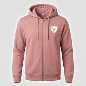 Dumela Men's <b>Pink</b> Hooded Zip-Up Fleece <b>Sweatshirt</b> Regular Fit Casual Autumn Wear Heat-Transfer Logo Front - Product Image 1