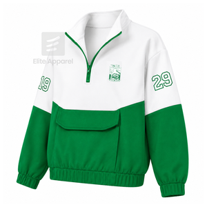 เสื้อพูลโอเวอร์คอซิปแบบสั้นสีเขียวขาว ปักโลโก้ สำหรับสตรี  ชุดลำลองสไตล์กรีก  ของชมรมนักเรียนหญิง Iota Phi Lambda Sorority - Product Image 2