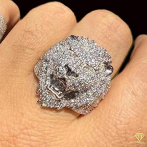 Moissanite Diamond Lion Head Statement <b>Ring</b> for Men White <b>Gold</b> Luxury Hip Hop Animal King Designer <b>Cocktail</b> <b>Ring</b> Gift for Him - Product Image 5