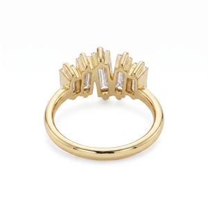 Bague en or massif 9K 10K avec diamants de laboratoire taille baguette en grappe, sertie à griffes, minimaliste, empilable, bague statement, vente en gros - Product Image 4