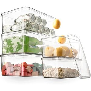 Set di 5 Contenitori in Plastica Trasparente con Coperchi, Organizzatori per Alimenti e Armadi, per Cucina, Vestiti, Asciugamani, Cosmetici - Product Image 1