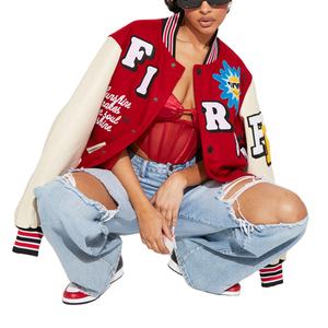 Chaqueta de béisbol universitaria personalizada de alta calidad para hombre 100% algodón recubierto de invierno tela tejida transpirable Puff impreso bordado - Product Image 5