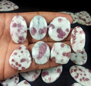 Radha Arts Natural <b>Pink</b> Tourmaline Quartz Loose Gemstone Cabochon Flat Back Silver Jewellery Making 20-35mm - Product Image 2