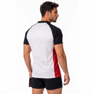 Maillot de rugby pour homme Perky International, manches courtes, ajusté, anti-transpiration, col en V, noir, rouge, blanc, imprimé par sublimation - Product Image 3