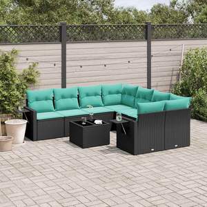 Juego de sofás de jardín de ratán sintético negro de 9 piezas con cojines, colección de muebles de patio - Product Image 1