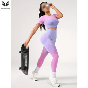 Elastic & Activewear Breathable Cotton T-Shirt And Leggings Set OEM ODM Service Workout <b>Crop</b> <b>Top</b> High Waisted Yoga Leggings Sets - Product Image 4
