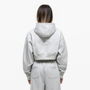 Sudadera con Capucha Corta Sexy para Mujer, Personalizada OEM, de Alta Calidad, 100% Algodón Orgánico Francés, con Hombros Caídos - Product Image 4