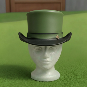 Sombrero de cuero verde y negro hecho a mano de primera calidad, estilo Steampunk, Victoriano, Gótico, para Cosplay y Festivales. - Product Image 4
