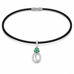 Collar de Oro Blanco de 18K con Colgante de Esmeralda Cultivada en Laboratorio en Forma de Lágrima Abierta, Cordón de Goma, Certificado IGI, Lujoso y Personalizado - Product Image 1