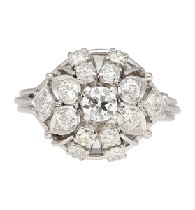 Anillo de Diamantes con Racimo de Flores Vintage, Chapado en Rodio, Plata 925, Anillo de Compromiso para Mujer, Engaste de Puntas, Piedras Redondas - Product Image 4