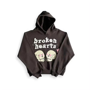 Broken Hearts Skull Print Hooded <b>Sweatshirt</b> Unisex Oversized Casual Autumn Wear <b>Black</b> Cotton French Terry - Product Image 1