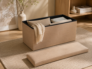 Banc de rangement moderne pliable en tissu de qualité supérieure, couleur beige neutre, pour salon, appartement et hôtel - Product Image 3