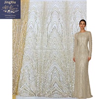 Tissu en tulle à sequins et perles, motif arche pointue concentrique et vagues géométriques, pour robes
