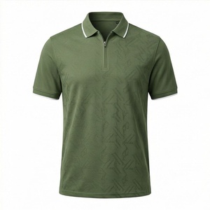 Polo de Manga Corta para Hombre con Estampado Geométrico Verde, con Cierre, Tejido de Punto de Secado Rápido, Estilo Golf - Product Image 1