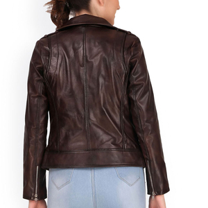 Blouson aviateur en cuir véritable marron REBA SPORTS IMPEX pour femme, manches longues, col montant, simple boutonnage, respirant, fermeture éclair. - Product Image 4