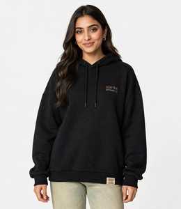 Sweat-shirt à capuche en molleton noir pour femme ONETEN, logo au dos, épaules tombantes, pull décontracté - Product Image 5