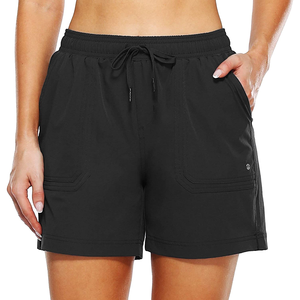 Shorts noirs pour femmes avec cordon de serrage et poches, respirants, imperméables, écologiques, séchage rapide, coupe sportive, taille mi-haute, 100 % coton - Product Image 4