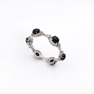 925 Sterling Silver Classic Natural Black Onyx Oval <b>Bangle</b> <b>Bracelet</b> for Women OEM ODM Fine Jewelry - Product Image 1