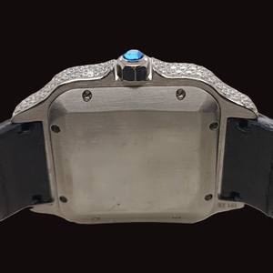 Luxury Classic Date <b>Watch</b> Moissanite Cut Diamond Half Iced <b>Blue</b> Leather Belt Roman Dial 22mm Band Width Analog <b>Man's</b> <b>Watch</b> - Product Image 4