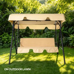 Dondolo da Giardino Modello KD Khaki 68*43*60 Pollici con Cuscino e Tettuccio in Ferro e Tessuto Oxford, Capacità 250kg - Product Image 6