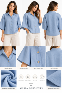 Premium Womens <b>Linen</b> Cotton 2-Piece Co-Ord Set Short Relaxed Button Shirt <b>Wide</b>-<b>Leg</b> <b>Trousers</b> Summer Casual Resort Wear - Product Image 6