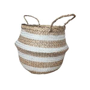 Handmade Seagrass Storage <b>Basket</b> with White Stripes - Multifunctional Home Storage Organizer Home Decor - Product Image 5
