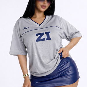 Wholesale Grey blue Women American Football Jersey Plain Design Polyester Fabric Custom Quick Dry Mesh <b>Comfortable</b> Football Top - Product Image 3