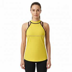Débardeur Col Rond 100% Coton pour Femme, Double Bretelle, Bordure Contrastante, Logo Personnalisé, Respirant, pour Gym et Yoga, Fabricant de Marque Privée - Product Image 1